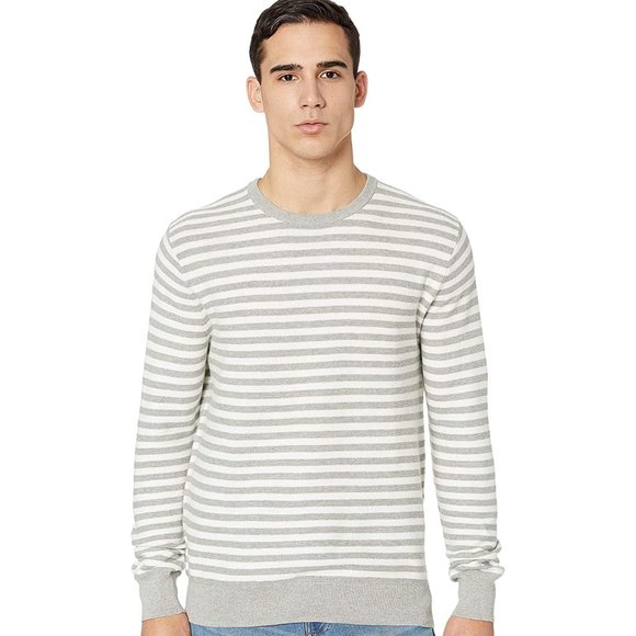 J. Crew Other - J. CREW CREWNECK SWEATER MEN MEDIUM GRAY AND WHITE STRIPES